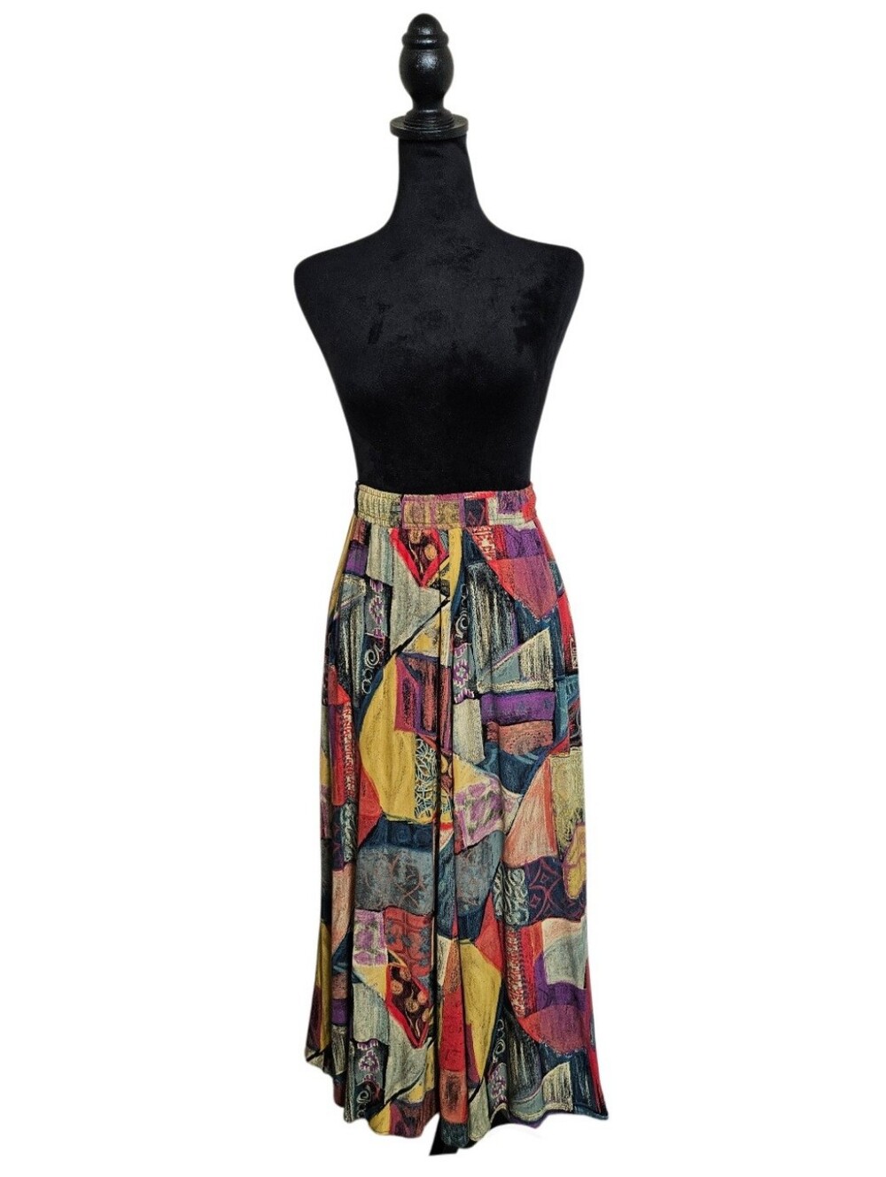 Vintage Karen Kane Art-to-Wear Abstract Colorful Pleated  Women's Midi Skirt M